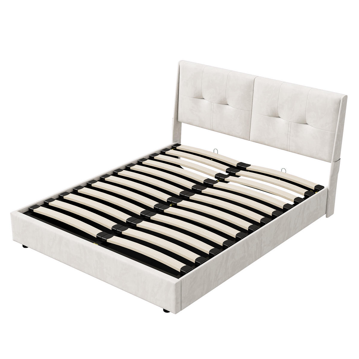 POLSTERBETT 140x200 cm mit LED, Samt - Beige, Holz (140/200cm)