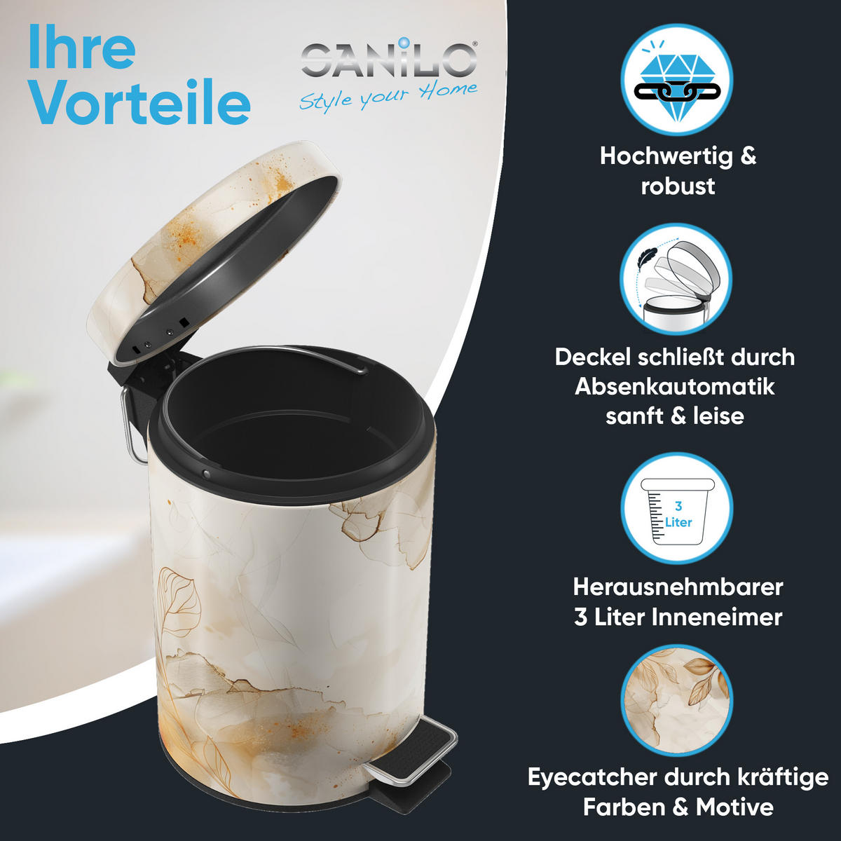 KOSMETIKEIMER Faylora - Beige/Orange, Kunststoff/Metall (17/25/25cm) - Sanilo