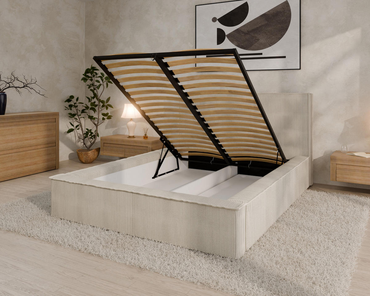 POLSTERBETT SANA 140x200cm Elegantes Polsterbett für modernen Wohnstil , ohne matratze, beige - Beige, Holz (140/200cm) - Homesy