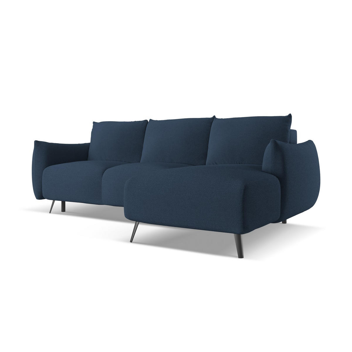 ECKSOFA mit Schlaffunktion Chenille Stoff Blau - Blau/Schwarz, Textil/Metall (242/162cm) - LaMiaSofa