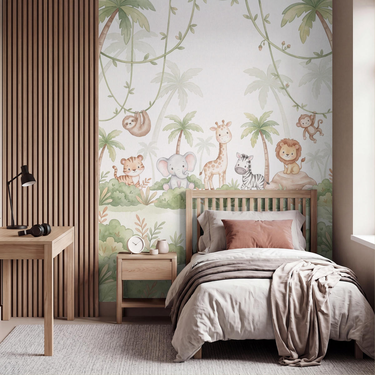 KINDERTAPETE - Tiere - Dschungel - Pastell - 180x200 cm - Weiß, Papier (180/200cm) - OnlyWow