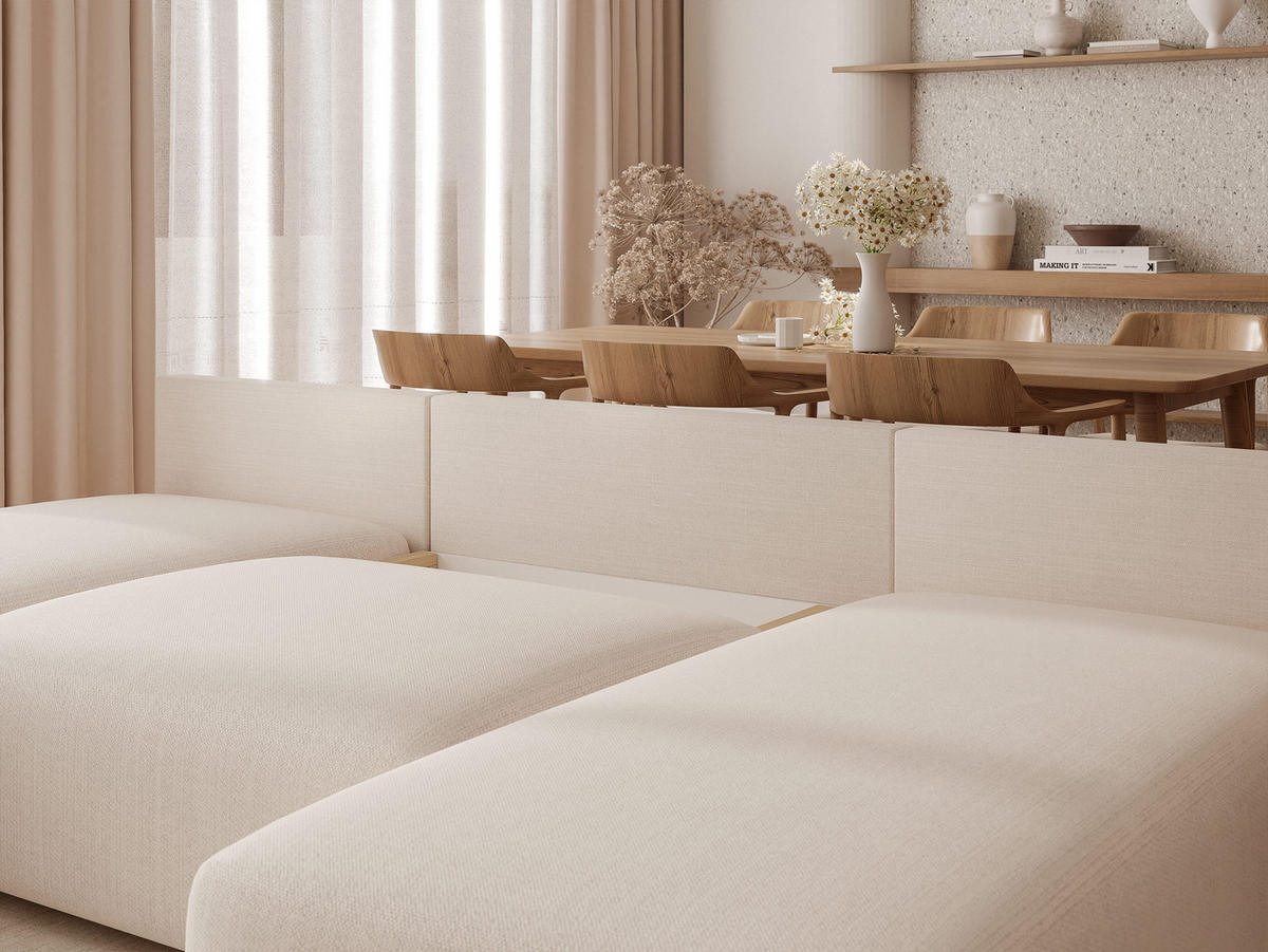 WOHNLANDSCHAFT ELVO mit Schlaffunktion und Bettkasten Creme - Creme, Holzwerkstoff/Kunststoff (300/91/190cm) - Idohome