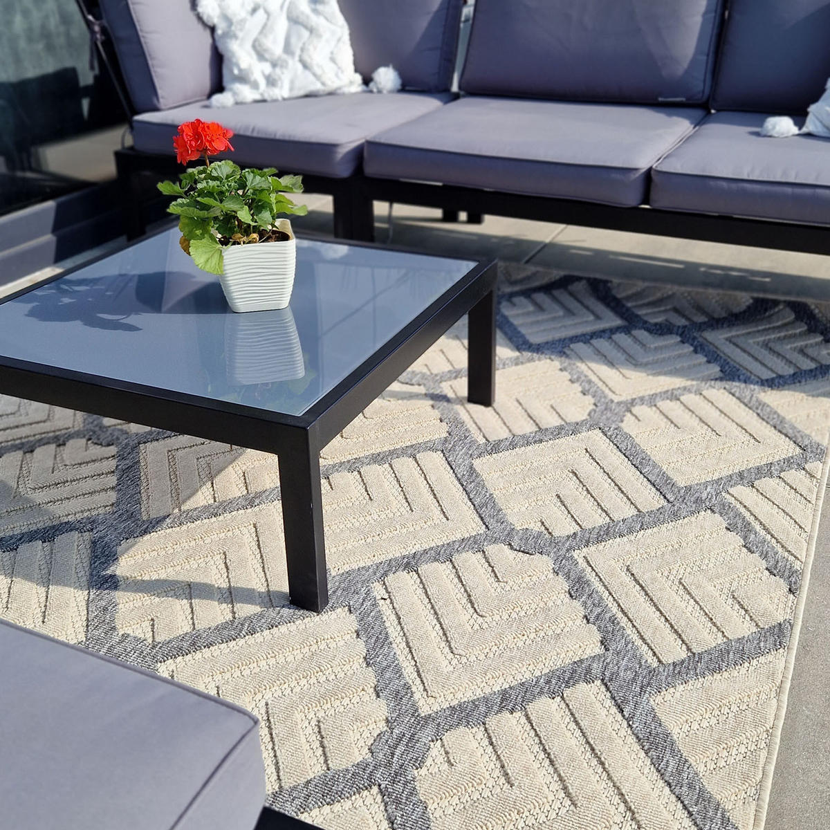 TEPPICH Beige In-Outdoor Geometrisch - Kurzflor Rechteckig - 60 x 100 cm - Anthrazit/Creme, Textil (60/100cm) - Mazovia