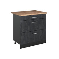 KÜCHENUNTERSCHRANK R-Line, Schwarz Beton/Anthrazit, 80 cm mit 3 Schubladen Arbeitsplatte Goldkraft Eiche - Anthrazit/Schwarz, Holzwerkstoff (80/81.6/60cm) - Vicco
