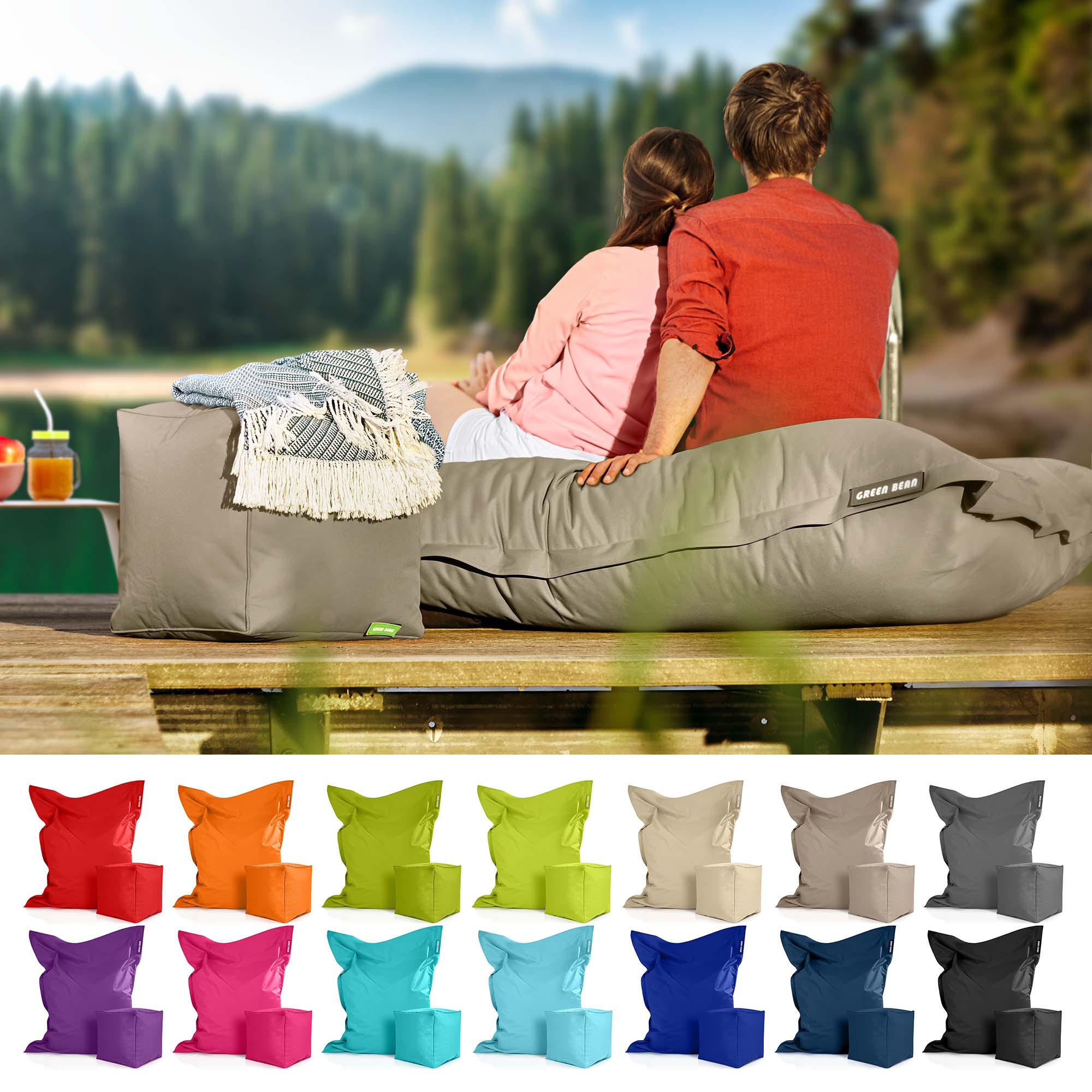 XXL-SITZSACK + Pouf 2er Set - 140x180cm - Taupe, Textil (140/25/180cm) - Green Bean