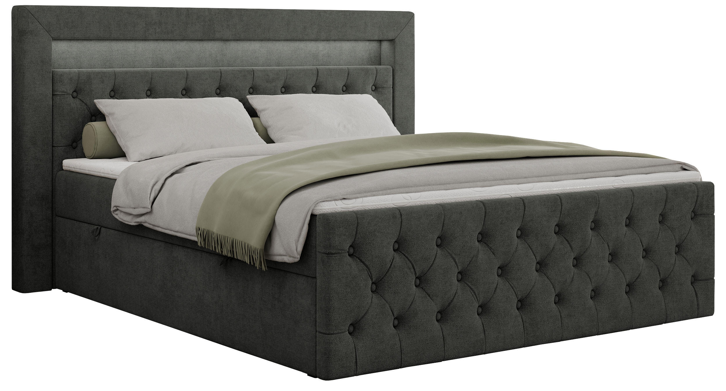 BOXBETT GOLD-9 LED 120/200 Dunkelgrau Struktur - H3 - Dunkelgrau, Holz/Textil (120/200cm) - MKS