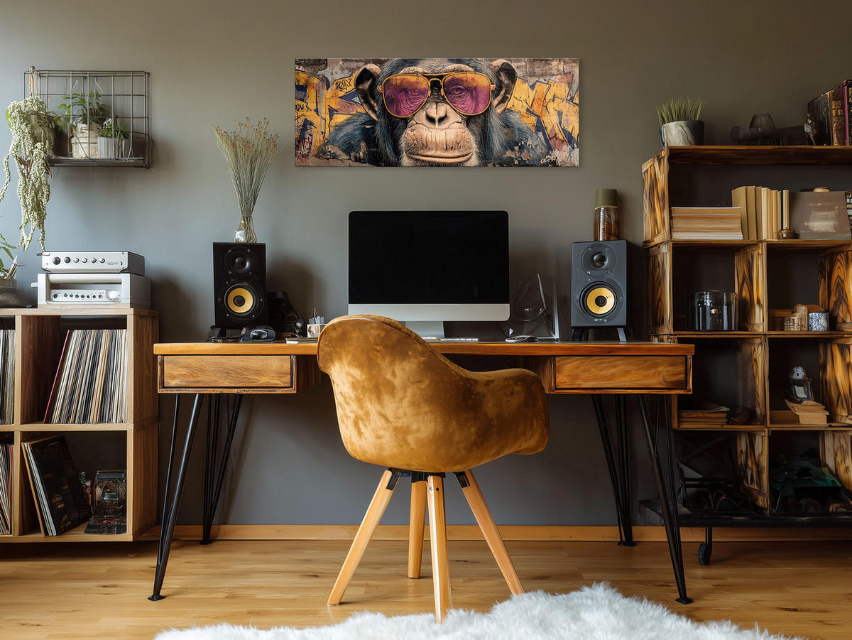 GLASBILD 80x30 cm Schimpanse Street Art - Gelb, Glas (80/30cm) - artissimo