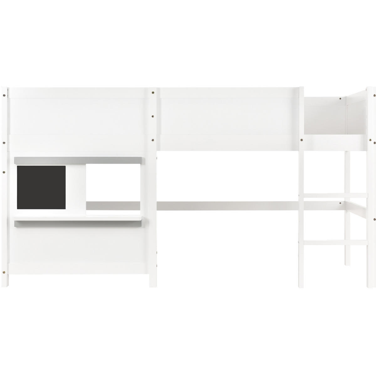 HAUSBETT aus Kiefer 90x200 cm Weiß mit Tafel, Ablage, Treppe und Rundum-Absturzsicherung - Weiß, Holzwerkstoff (90/200cm) - Modfu