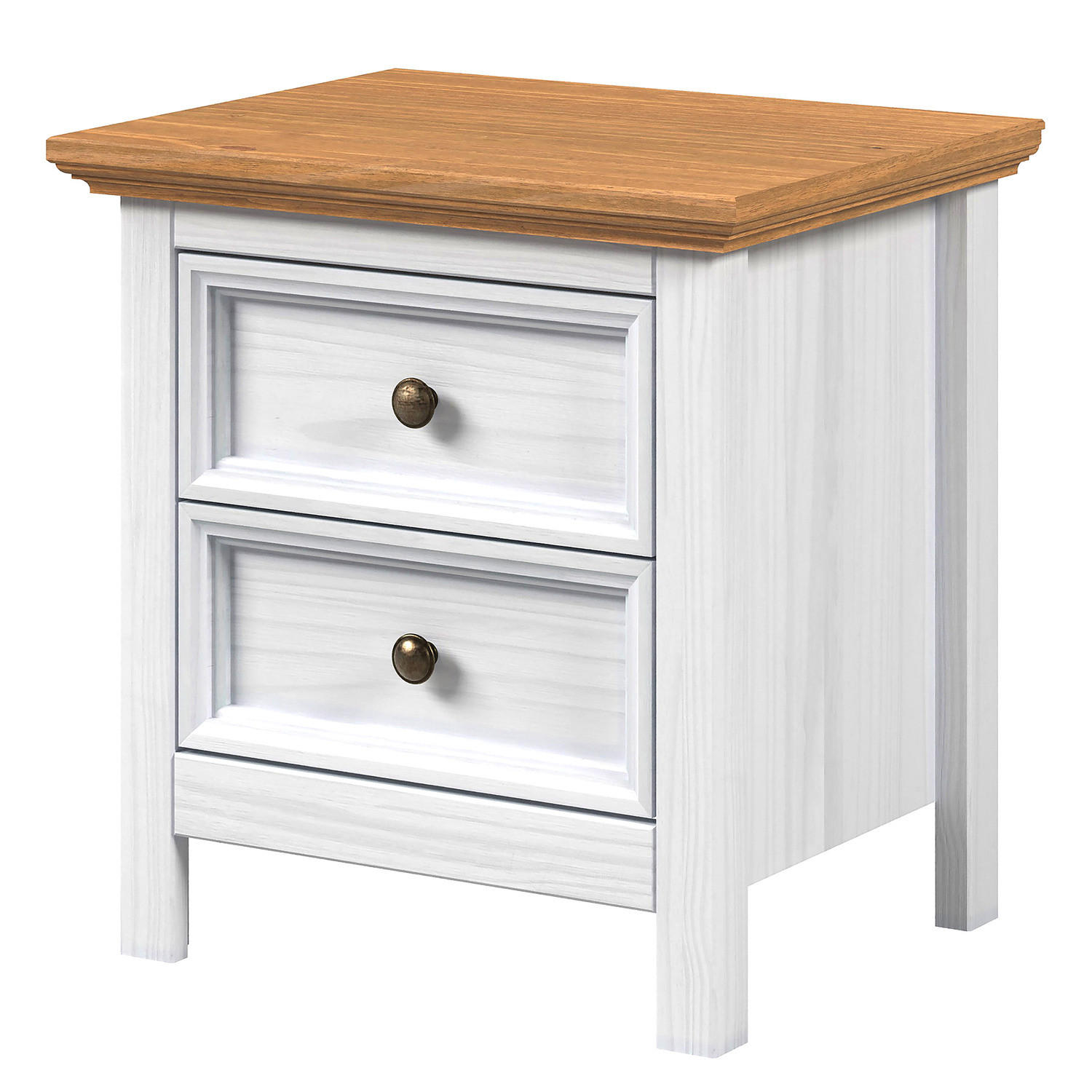 MASSIVE NACHTKOMMODE - Kiefer - Braun/Weiß, Holz/Metall (48/50/39cm) - home24