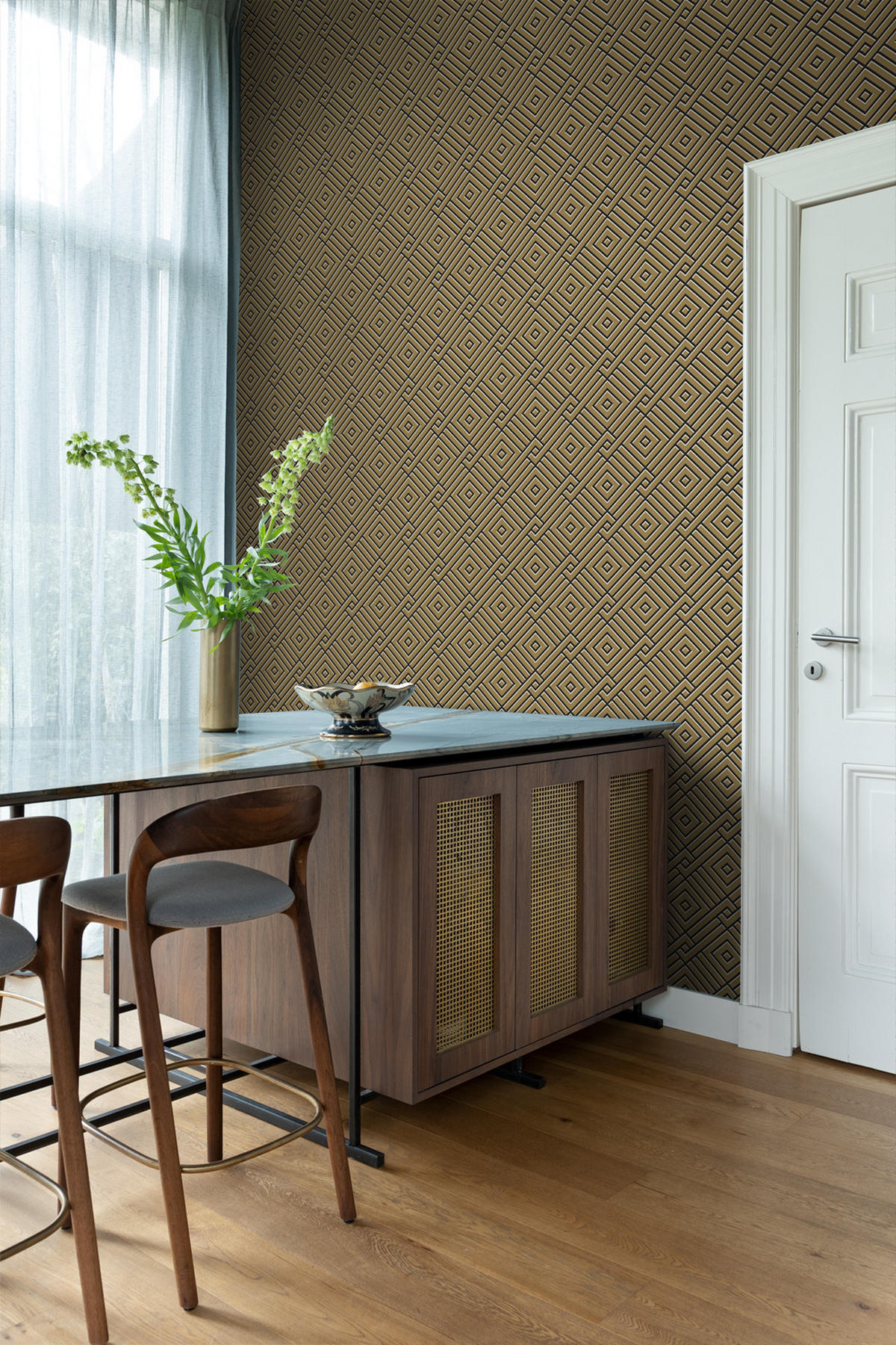 TAPETE 3D grafisches Motiv 50 x 900 cm - Goldfarben, Papier (50/900cm) - Origin Wallcoverings