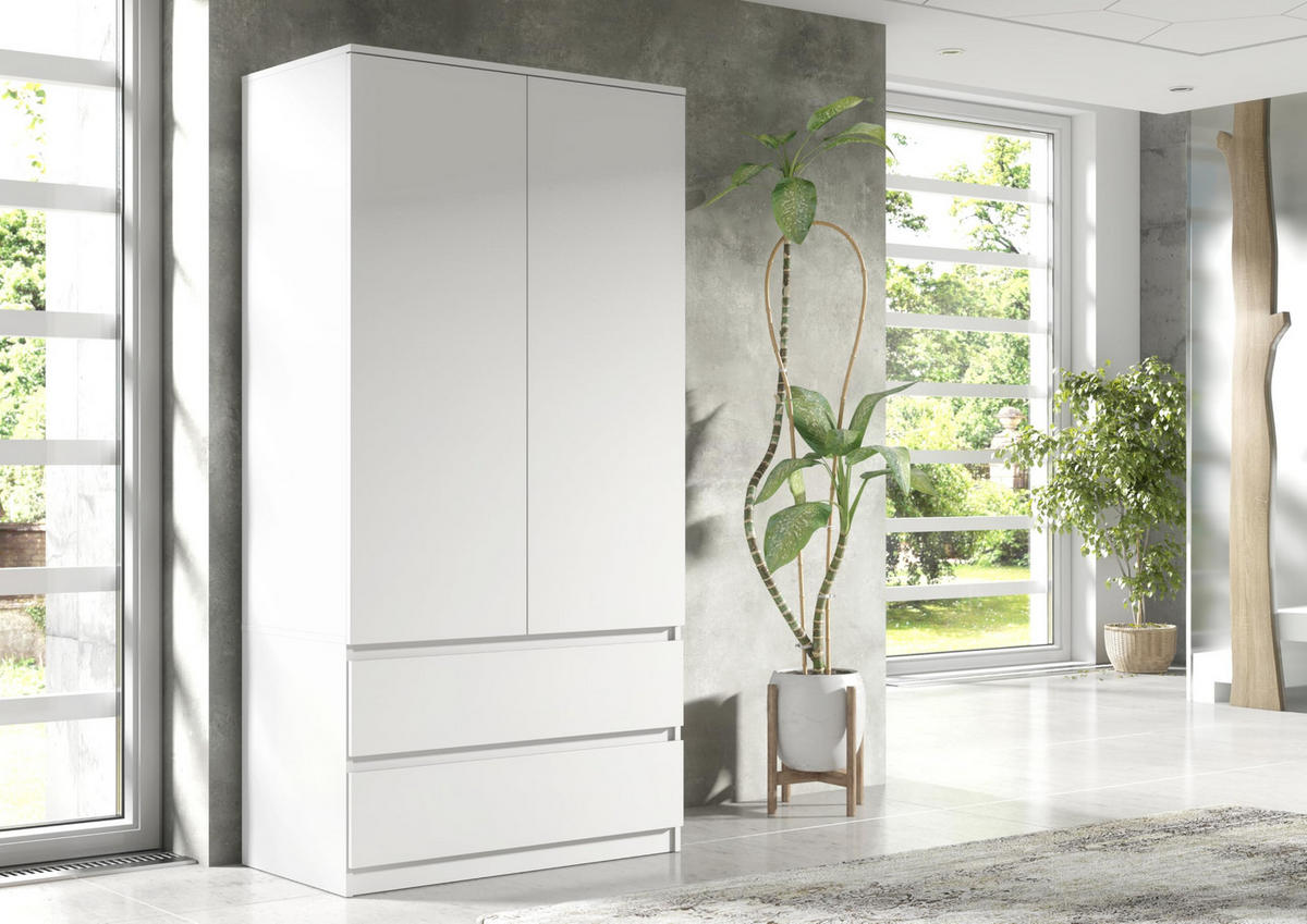 KLEIDERSCHRANK mit 2 Schubladen 90cm Anthrazit 180x90x50 cm - Anthrazit, Holzwerkstoff (90/180/50cm) - Mobelsta