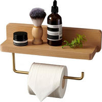 TOILETTENPAPIERHALTER Holz doppellagig 30 x 10 x 6,7 cm mit Ablage Wandmontage Endstücke - Goldfarben/Braun, Holz (6.7/10/30cm) - MCBOSON