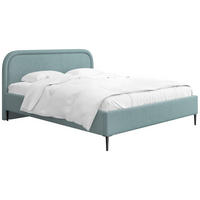 POLSTERBETT Jasmine Slim mit Bettkasten, Lattenrost & hohen Metallfüßen in Türkis Chenille 140x200 cm - Türkis/Birkefarben, Holz/Textil (140/200cm) - WFL GROUP