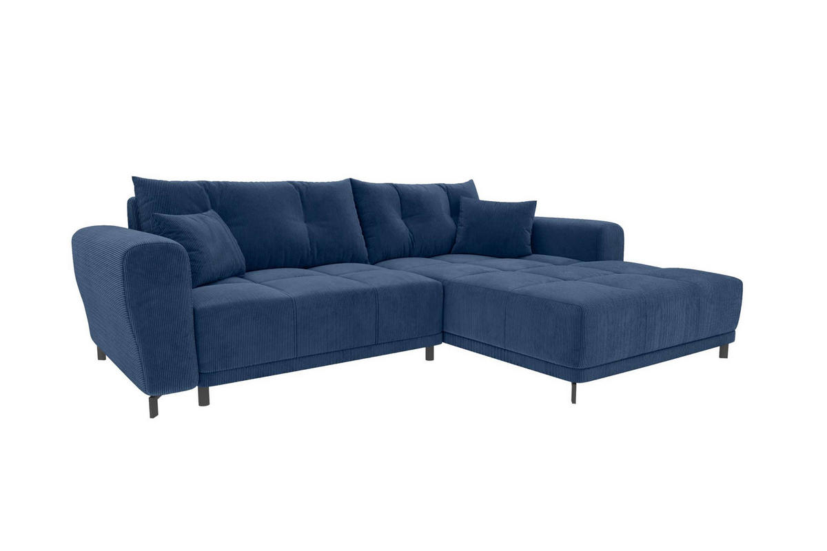 ECKSOFA Massimo Cordstoff Blau inkl. Schlaffunktion Rechts - Blau/Schwarz, Textil/Metall (246/177cm) - 99rooms