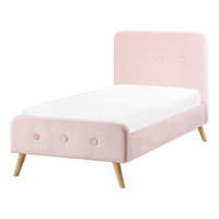 BETT mit Lattenrost 90/200 cm Samtstoff Pastellrosa Rennes - Pink, Textil (90/200cm) - Beliani