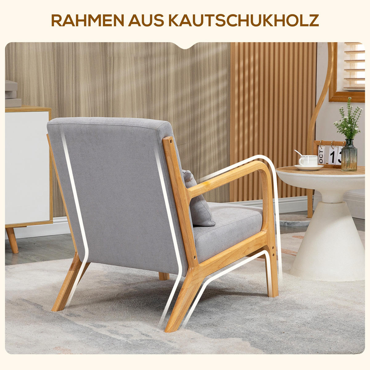 SESSEL mit Armlehne, Lendenkissen, Grau - Grau, Textil (78/76/61cm) - HOMCOM
