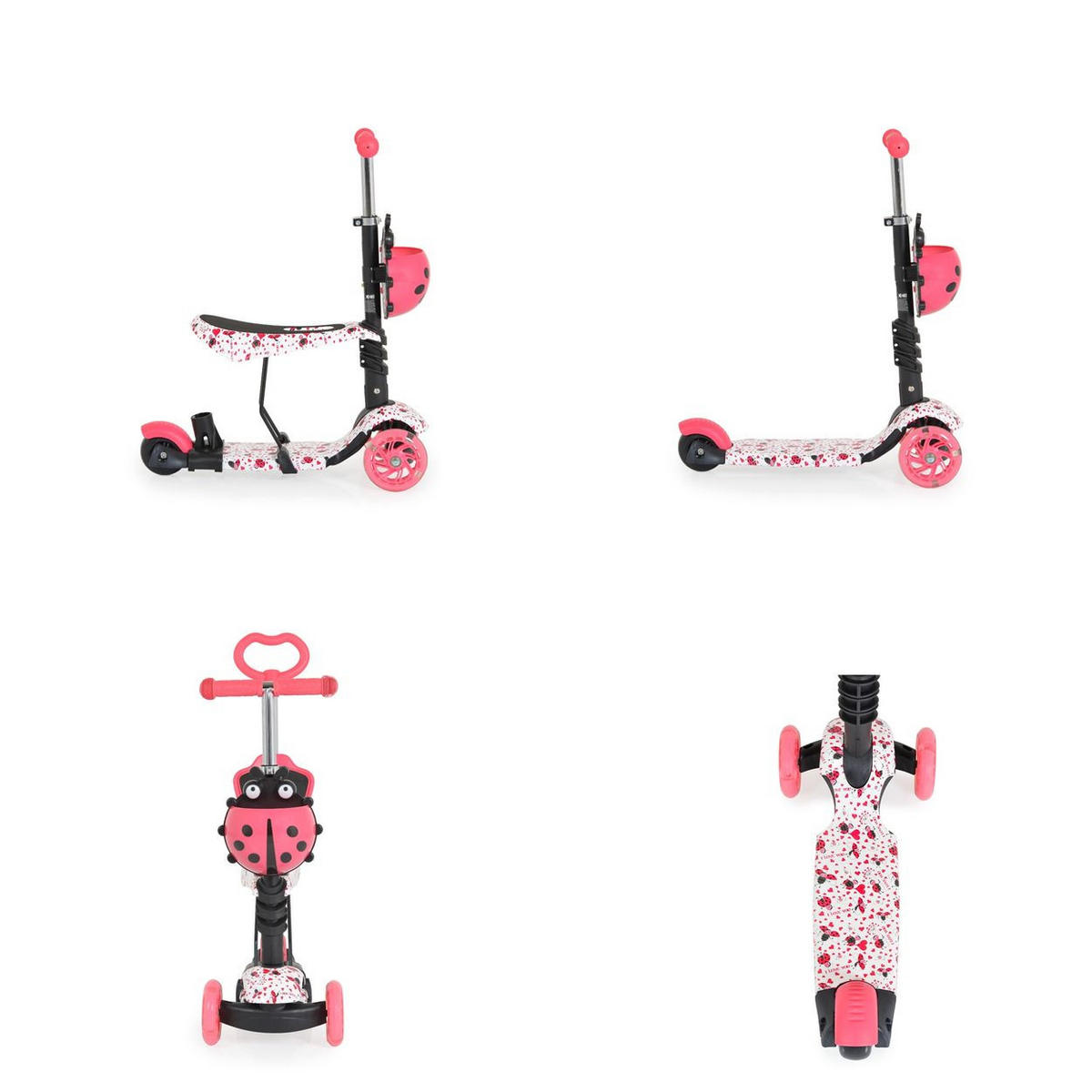 KINDERROLLER Lollipop 3 in 1 rot Schiebestange, Sitz, PU-Vorderräder mit LED - Rot, Kunststoff (59/26/84cm) - Moni