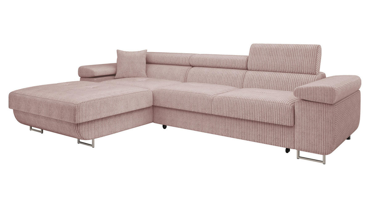 ECKSOFA Torezio Mini Cord, Seite: Links - Rosa, Holz/Textil (280/170cm) - MIRJAN24