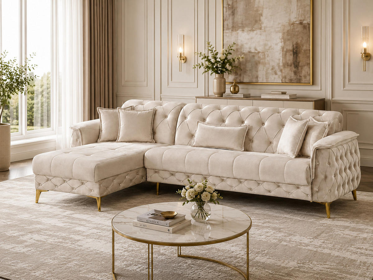 ECKSCHLAFSOFA Sucre Relax Creme - Langer Schenkel Rechts - Creme, Holzwerkstoff/Kunststoff (180/310cm)