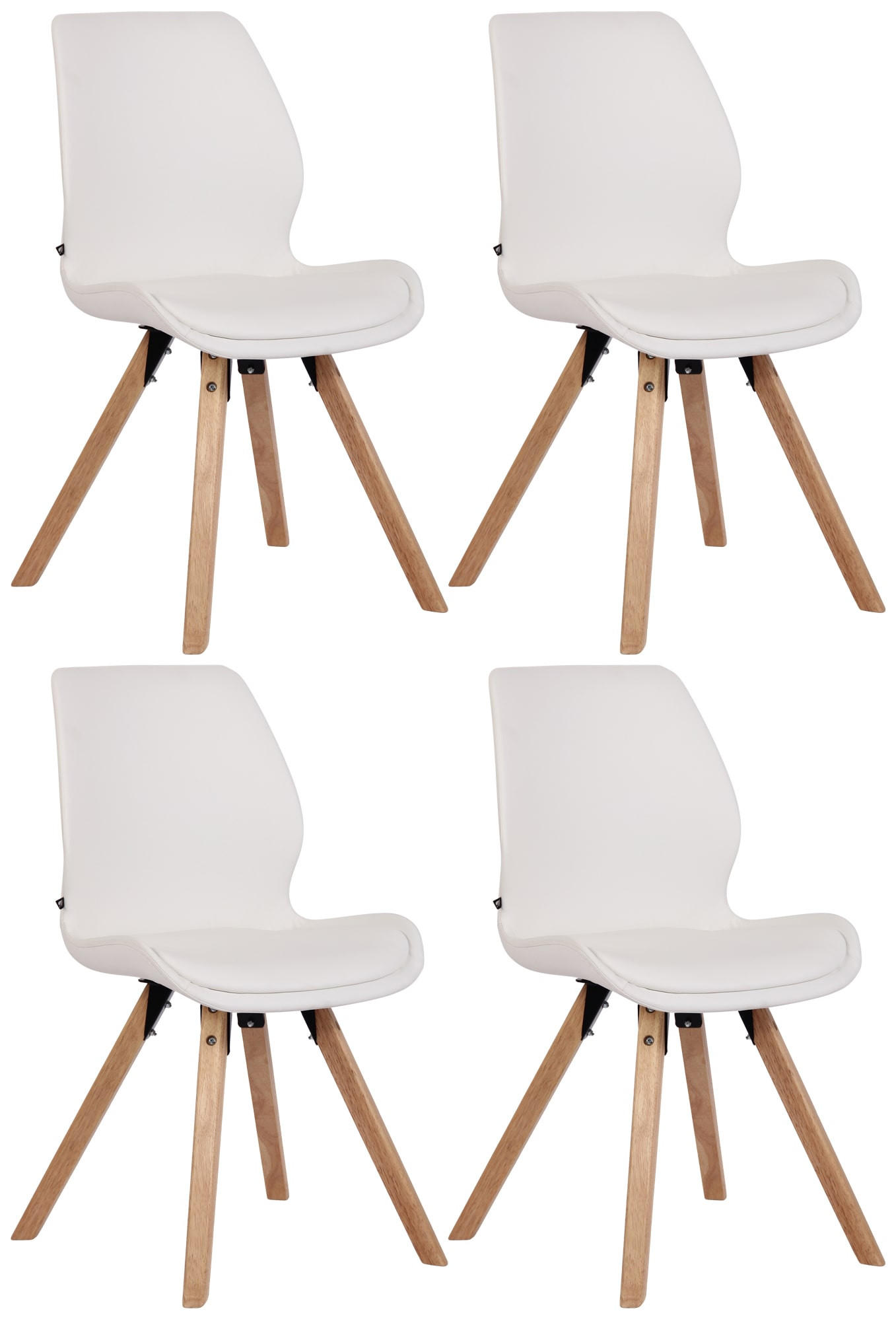 STUHL 4er Set Lederlook weiß - Eukalyptusholzfarben/Weiß, Holz/Textil (49/87.5/58cm) - CLP