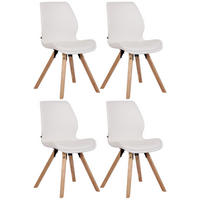 STUHL 4er Set Lederlook weiß - Eukalyptusholzfarben/Weiß, Holz/Textil (49/87.5/58cm) - CLP