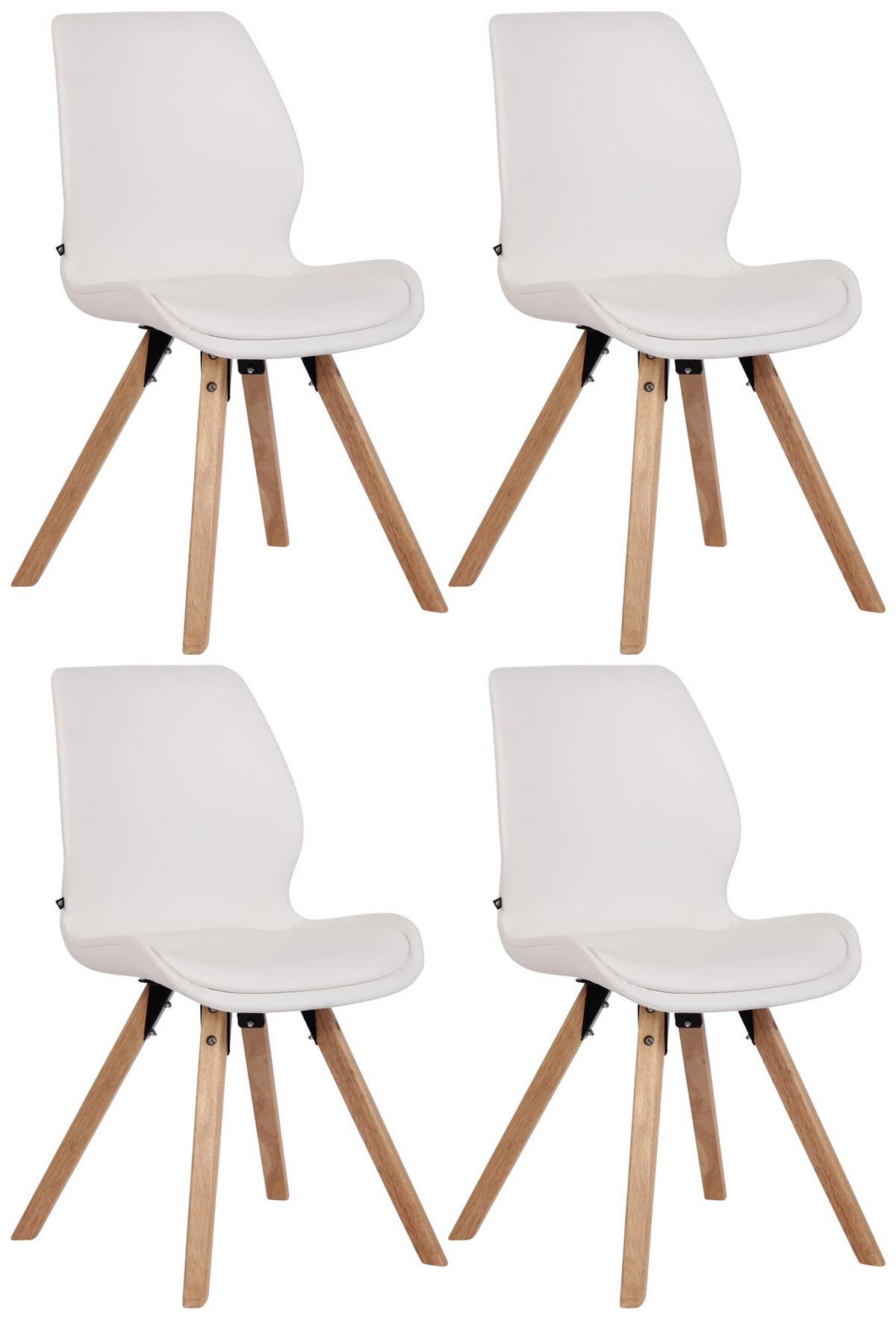 STUHL 4er Set Lederlook weiß - Eukalyptusholzfarben/Weiß, Holz/Textil (49/87.5/58cm) - CLP