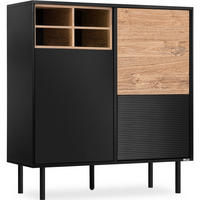 KOMMODE LOFTY Kreuzeinlage, schwarz / Eiche natur - Eichefarben/Multicolor, Holzwerkstoff (102/109/41cm) - KONSIMO®