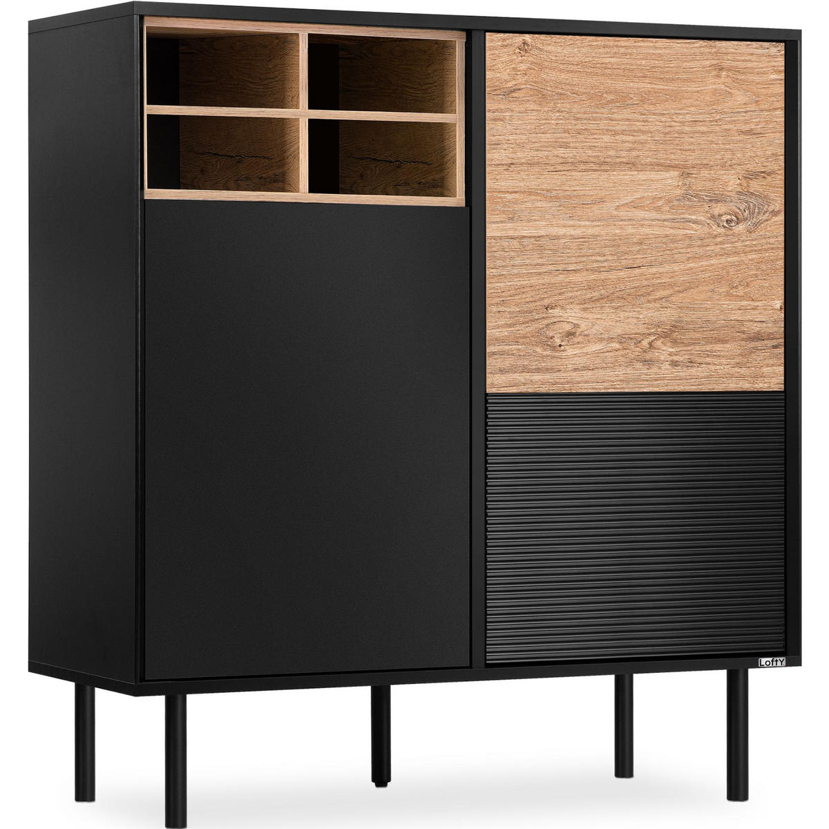 KOMMODE LOFTY Kreuzeinlage, schwarz / Eiche natur - Eichefarben/Multicolor, Holzwerkstoff (102/109/41cm) - KONSIMO®