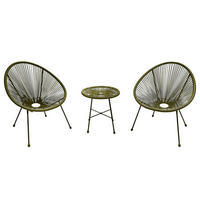 SITZGRUPPE - Stahl / Polyrattan - 3-teilig - Olivgrün, Naturmaterialien/Glas - home24