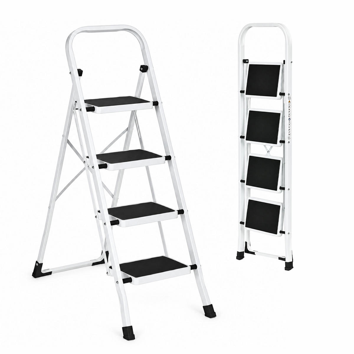 KLAPPTRITTLEITER 4 Stufen Weiß - Schwarz - Schwarz/Weiß, Kunststoff/Metall (47/132/80cm) - Mat-Haus