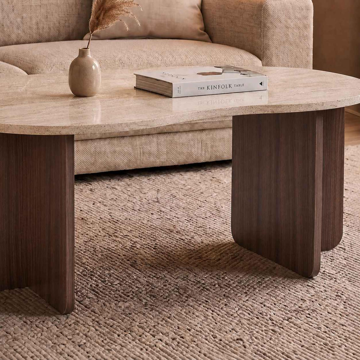 COUCHTISCH mit organischer Platte 60/40/110 cm - Beige, Holzwerkstoff (110/60/40cm) - Calicosy