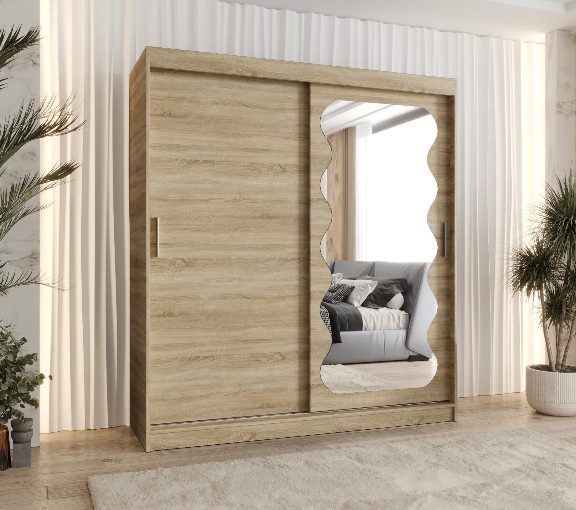 SCHWEBETÜRENSCHRANK 200/180/62 2-türig - Silberfarben/Sonoma Eiche, Holz (180/200/62cm) - MÖBEL KRYSPOL