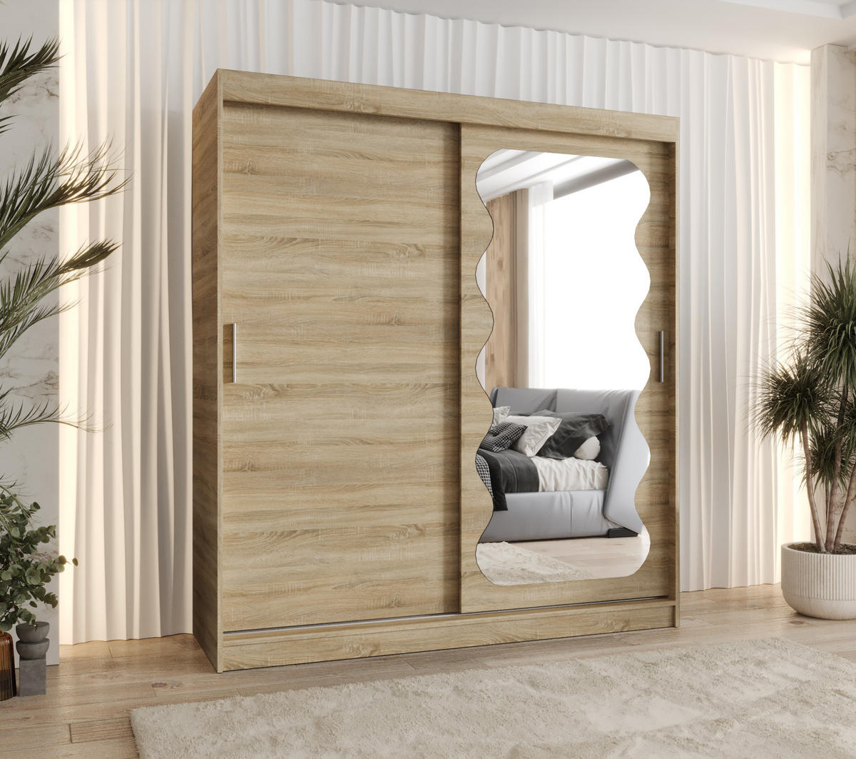 SCHWEBETÜRENSCHRANK 200/180/62 2-türig - Silberfarben/Sonoma Eiche, Holz (180/200/62cm) - MÖBEL KRYSPOL