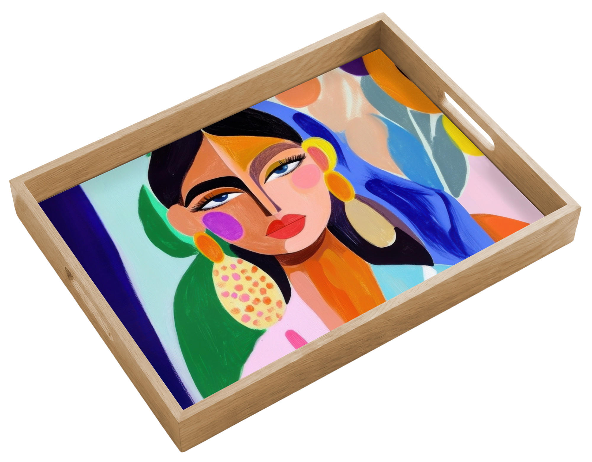 TABLETT Porträt - Frau - Modern 50x35 cm - Multicolor, Holz (50/5/5cm) - OnlyWow