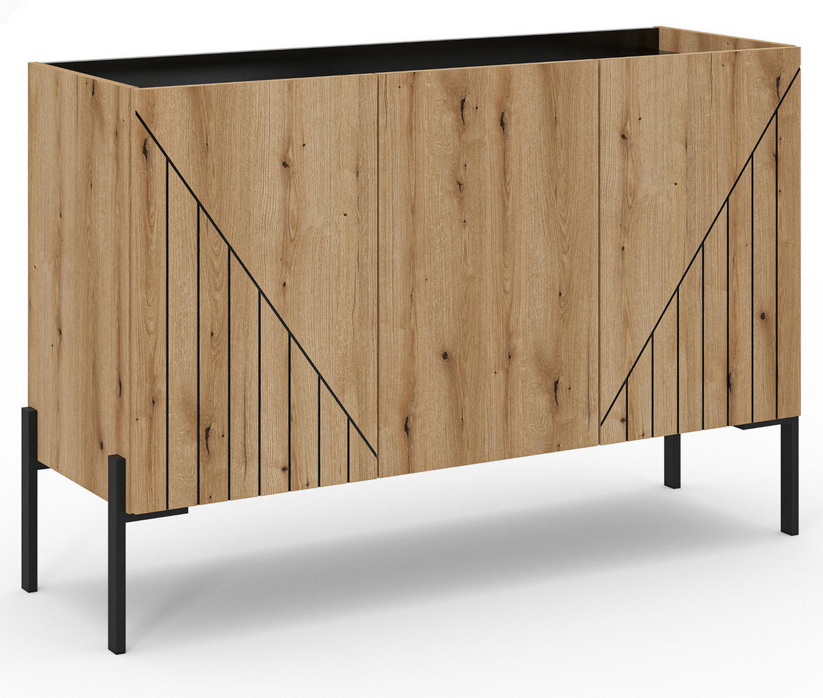 SIDEBOARD Evoke Eiche, Kommode 120 x 81 cm mit Soft-Close - Eichefarben/Schwarz, Holzwerkstoff/Metall (120/81/40cm) - Inn.Furn