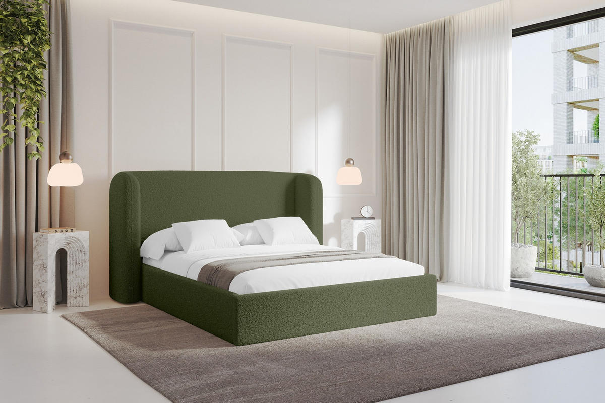 POLSTERBETT mit Bettkasten und Lattenrost, Boxbett ohne Matratze - ESTI 160x200 Grün - Grün, Holzwerkstoff/Textil (160/200cm) - ALTDECOR
