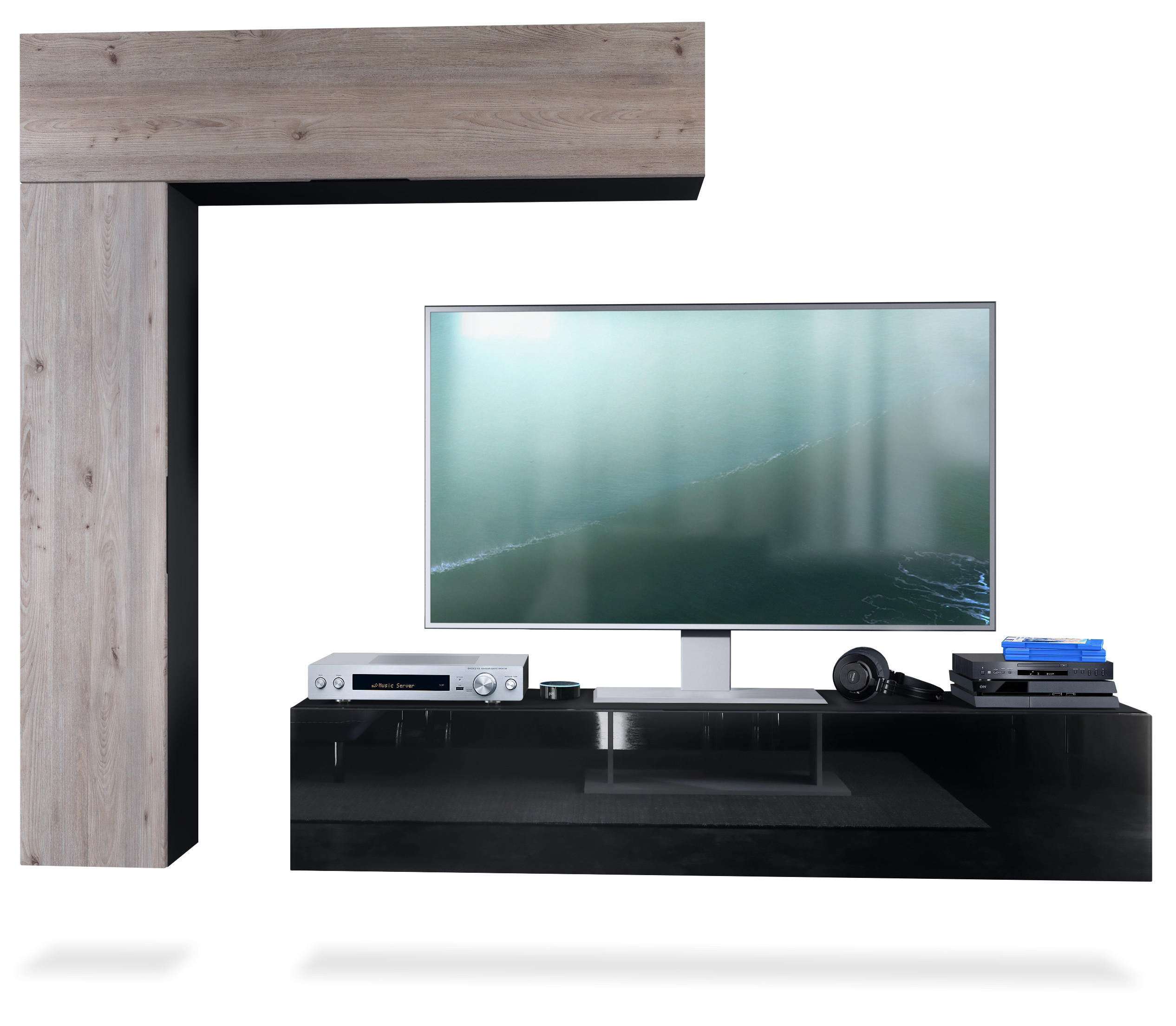 WOHNWAND Taurito Fronten in Eiche Nordic - Silbereichenfarben, Holzwerkstoff (320/182/39cm) - Vladon