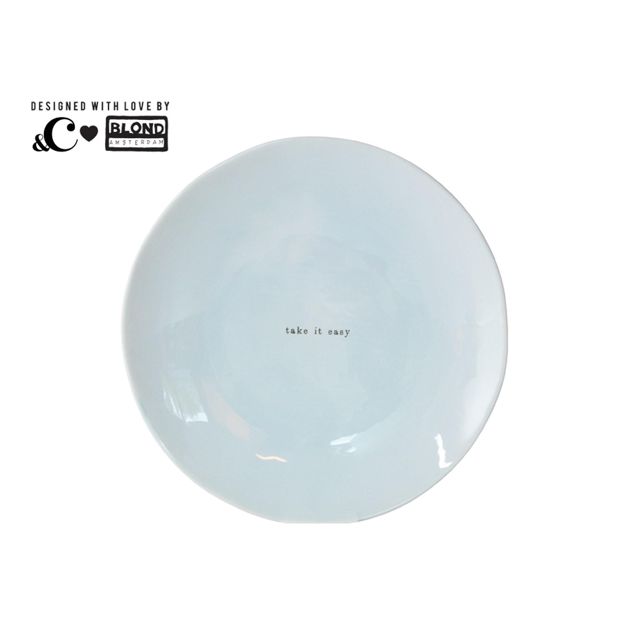 FRÜHSTÜCKSTELLER Nimm es leicht in Blau - 22cm - Blau, Keramik (21.8cm) - Blond Amsterdam