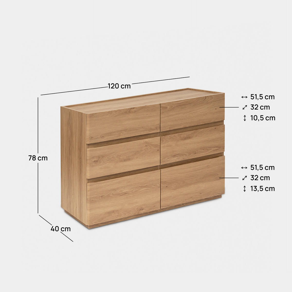 SCHUBLADENKOMMODE DOPPELTE Einar Natürlich 120 cm x 78 cm - Naturfarben, Holzwerkstoff (120/78/40cm) - Klast Home