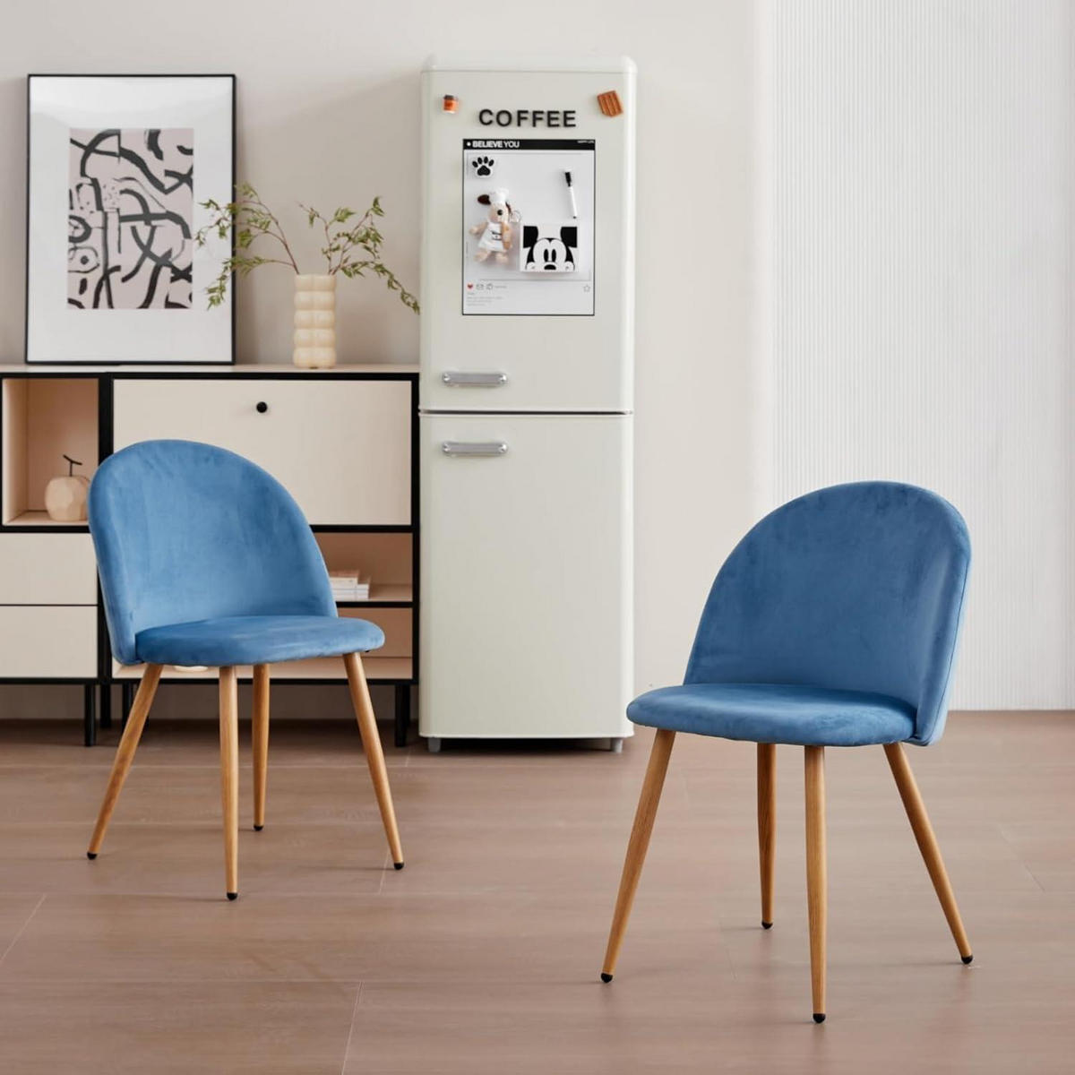 ESSZIMMERSTUHL 2er-Set Samt Blau mit Holzmaserung Metallbeinen - Blau, Textil (43/80/47.5cm)