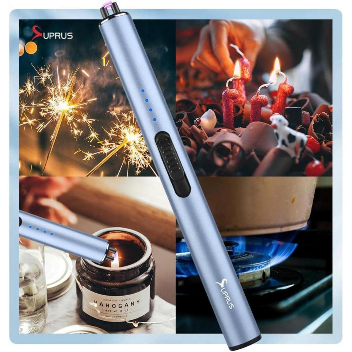STABFEUERZEUG 3-teiliges Set Plasma USB wiederaufladbar winddicht blau - Hellblau, Metall (1.7/1.5/17.1cm)