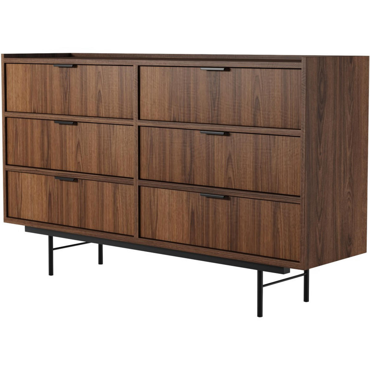 KOMMODE Evron mit 6 Schubladen, Walnuss - Walnussfarben/Schwarz, Holzwerkstoff/Metall (150/90/40cm) - Beautysofa