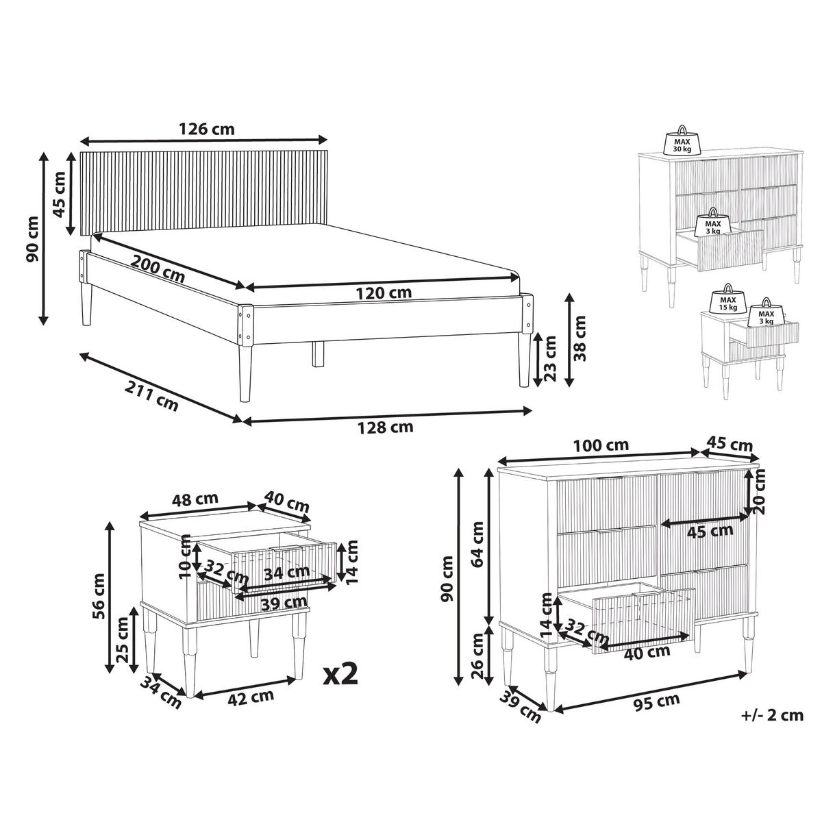 SCHLAFZIMMER Set Kiefernholz 120/200 cm Hellbraun Ambazac - Hellbraun/Braun, Holz (120/200cm) - Beliani