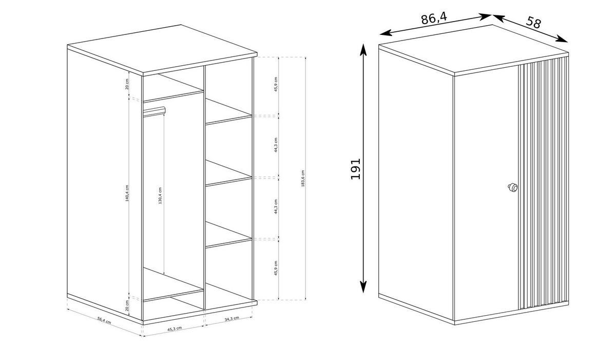 DREHTÜRENSCHRANK ALMERIA 86,4/191/58 cm -türig Eiche Artisan - Eiche Artisan, Holzwerkstoff (86.4/191/58cm) - MASSENO