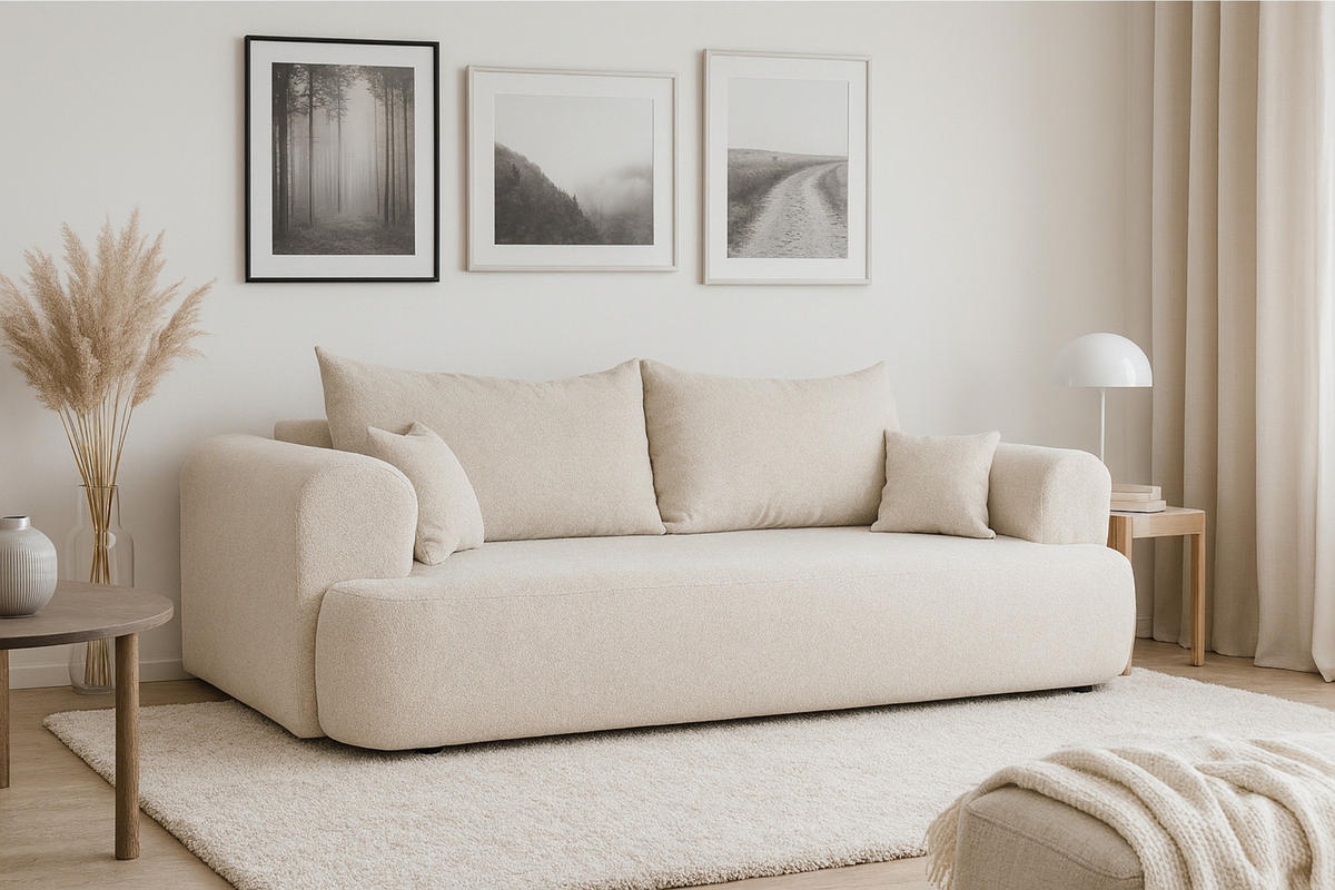 SCHLAFSOFA BRAVO 247/90 in Bouclé Creme - Creme, Holz/Holzwerkstoff (247/69/90cm) - Deine Möbel 24
