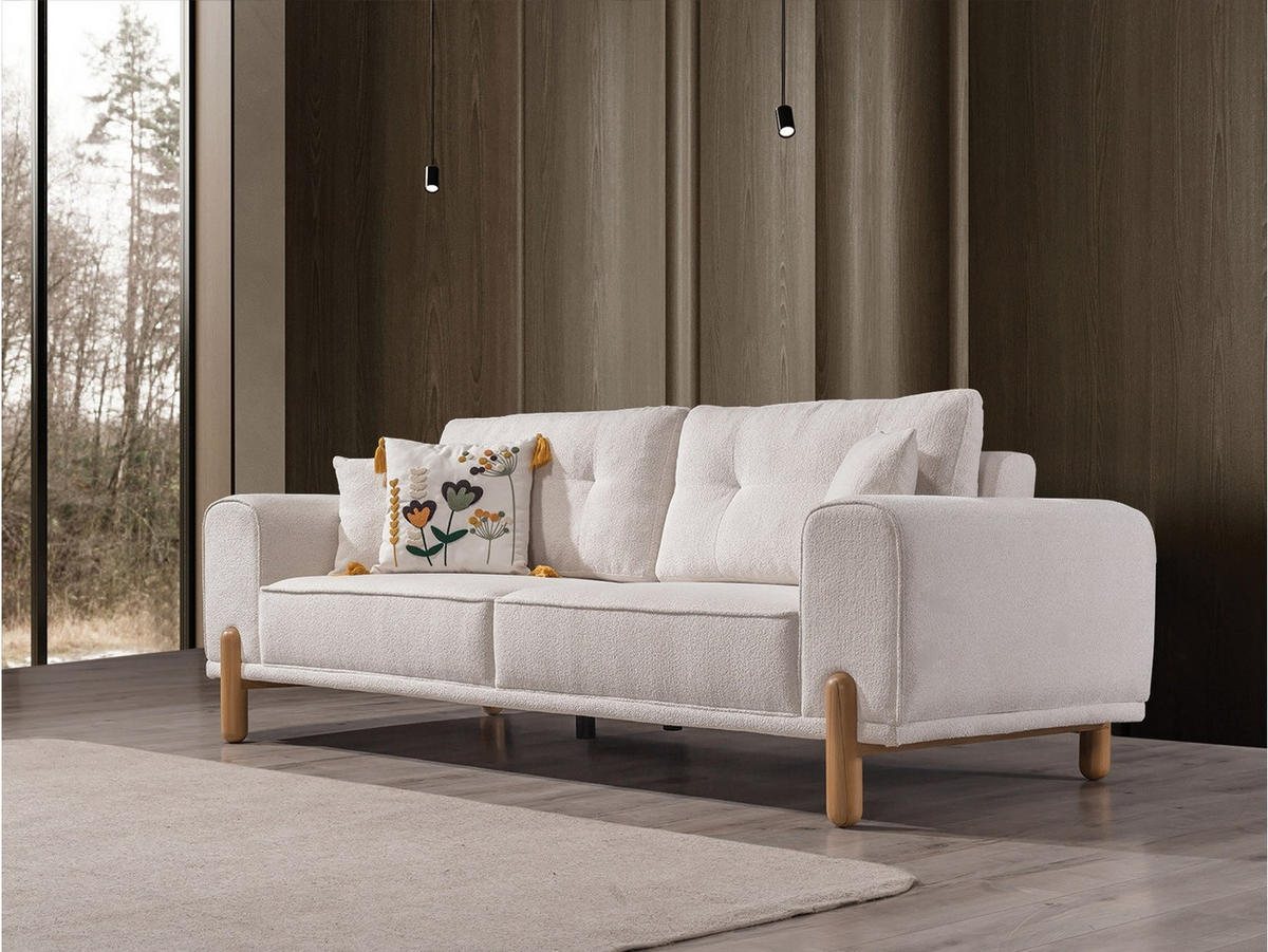 SOFA Skandi 3-Sitzer Teddy Creme - Creme, Holz/Textil (235/78/93cm) - Villa Möbel