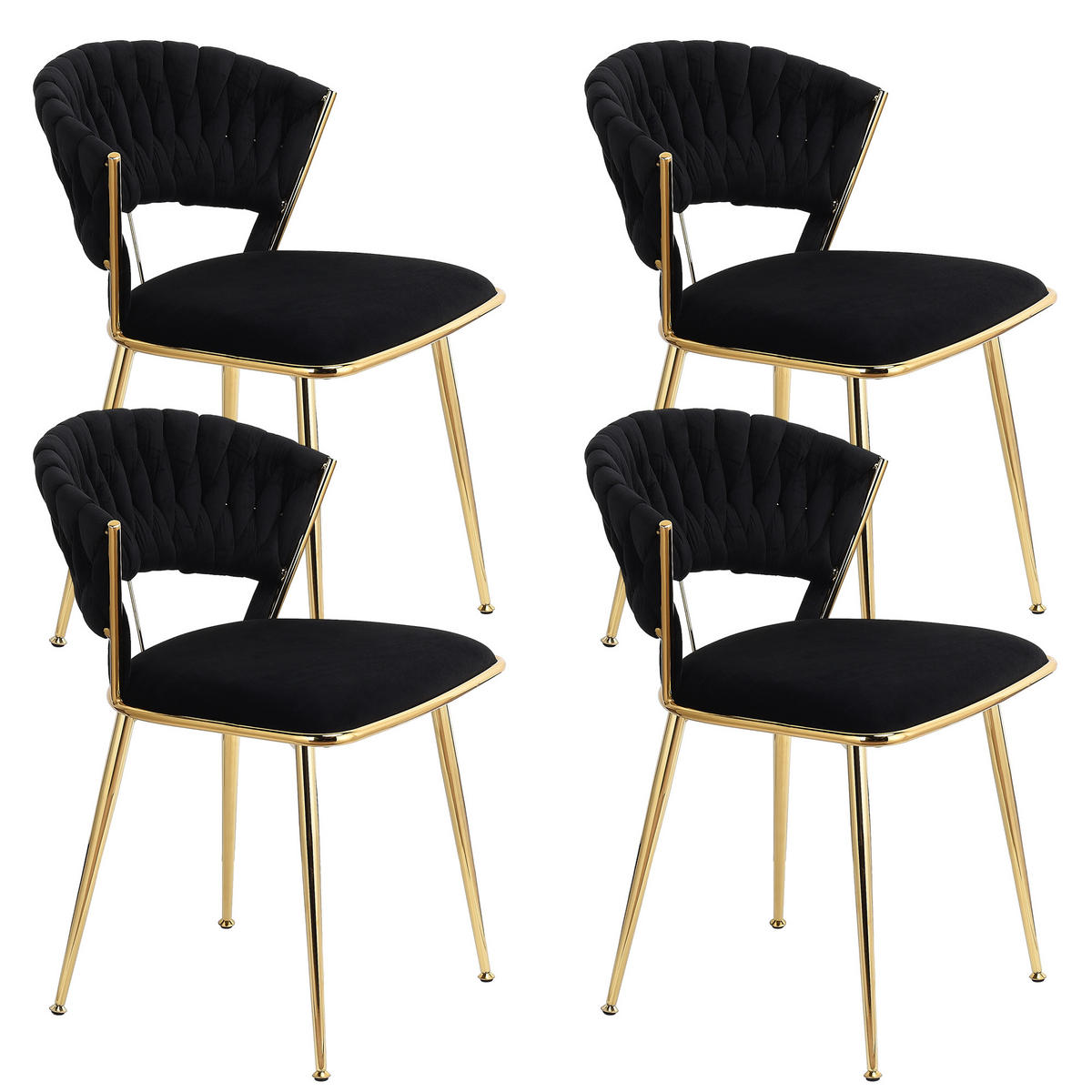 ESSZIMMERSTUHL 2er Set aus Samt, Schwarz - Schwarz, Metall (43.5/75/43.5cm)