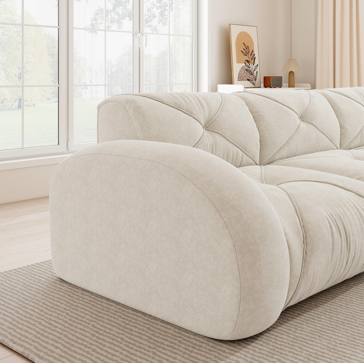 SOFA U-Form 4-Sitzer Chenille White mit 2 Hockern - Weiß, Kunststoff (171/76/358.1cm) - Meubliv