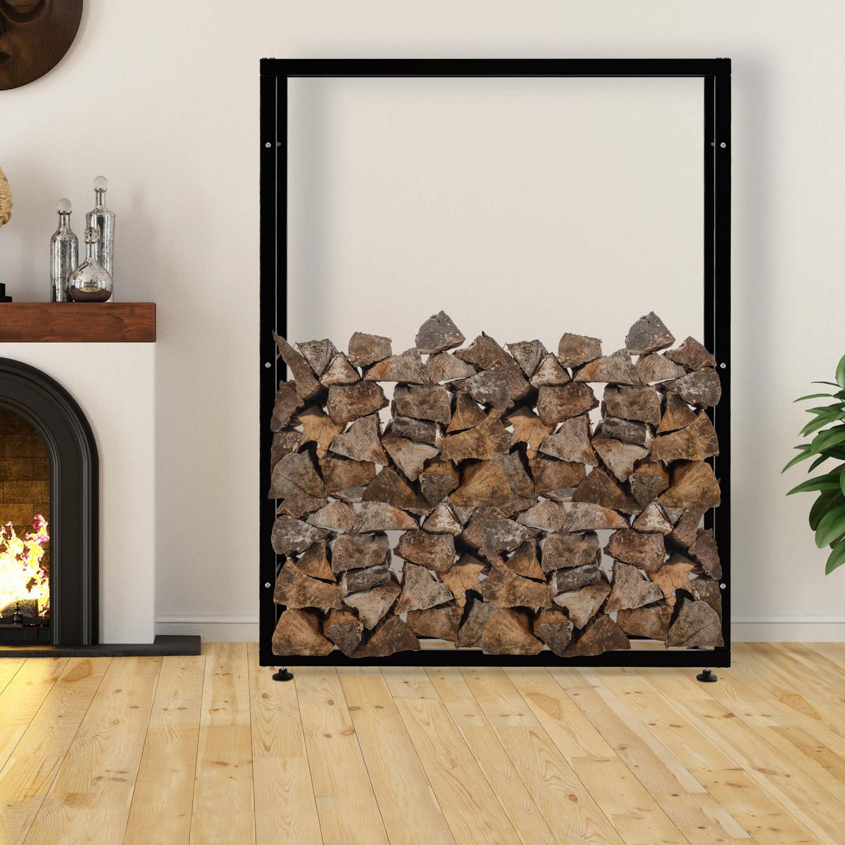 KAMINHOLZREGAL 150/25/175 cm Metall schwarz - Schwarz, Metall (150/175/25cm) - CLP