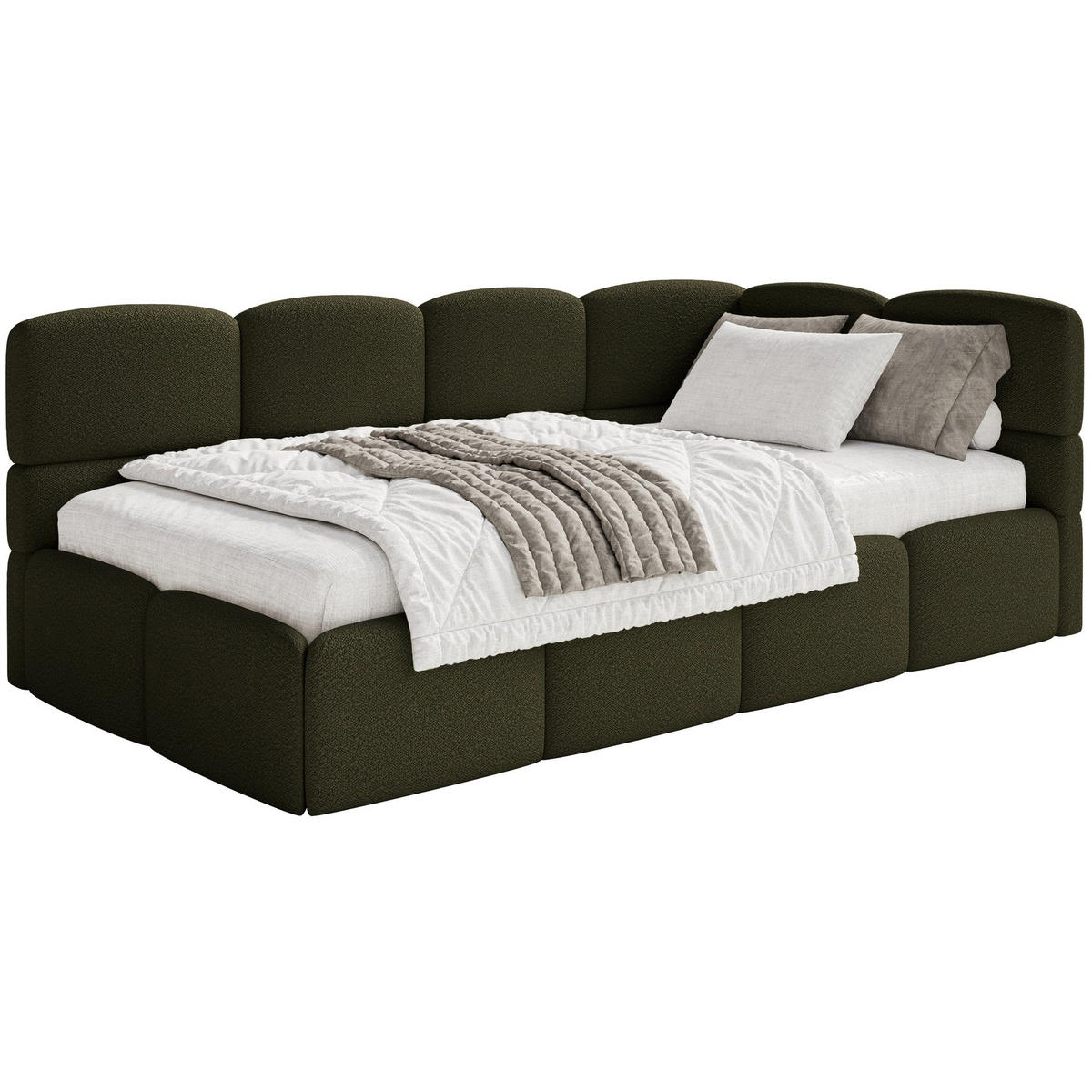JUGENDBETT Cloudy Olivgrün 120 cm, Bouclé - Schwarz/Olivgrün, Kunststoff/Textil (120/200cm) - Selsey